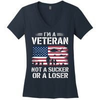 Retro IM A Veteran Not A Sucker Or A Loser Veterans Day Women's V-Neck T-Shirt