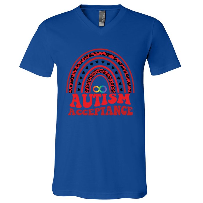 Red Instead Autism Awareness Acceptance Education Teacher Gift V-Neck T-Shirt