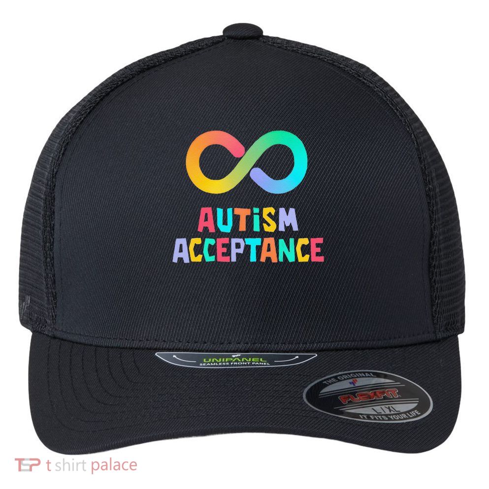 Red Instead Autism Acceptance of Autism Flexfit Unipanel Trucker Cap
