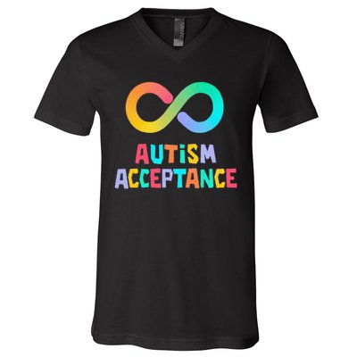 Red Instead Autism Acceptance of Autism V-Neck T-Shirt