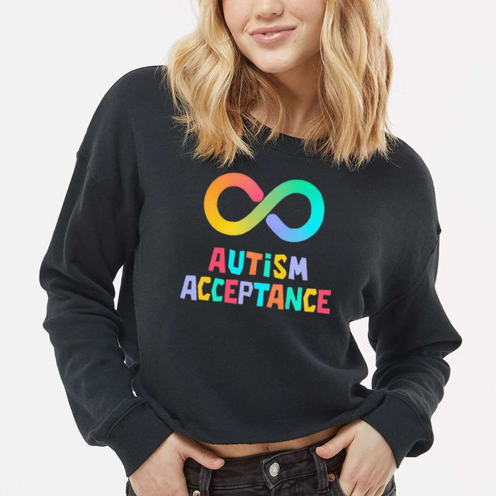 Red Instead Autism Acceptance of Autism Cropped Pullover Crew