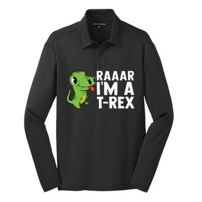 Raar I'm A T Rex Cute Funny Dinosaur Silk Touch Performance Long Sleeve Polo