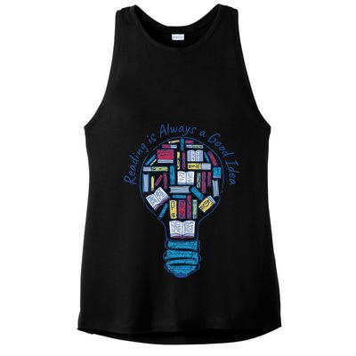 Reading Is Always A Good Idea Lightbulb Ladies PosiCharge Tri-Blend Wicking Tank