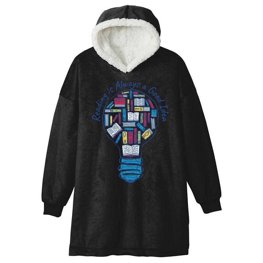 Reading Is Always A Good Idea Lightbulb Hooded Wearable Blanket