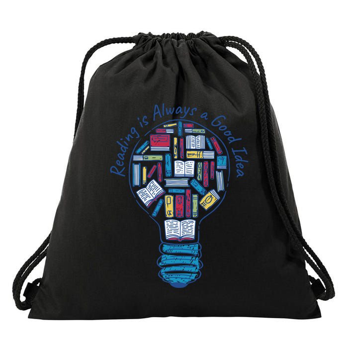 Reading Is Always A Good Idea Lightbulb Drawstring Bag