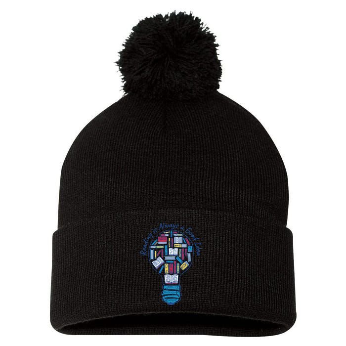 Reading Is Always A Good Idea Lightbulb Pom Pom 12in Knit Beanie