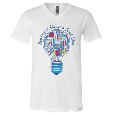 Reading Is Always A Good Idea Lightbulb V-Neck T-Shirt