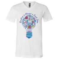 Reading Is Always A Good Idea Lightbulb V-Neck T-Shirt