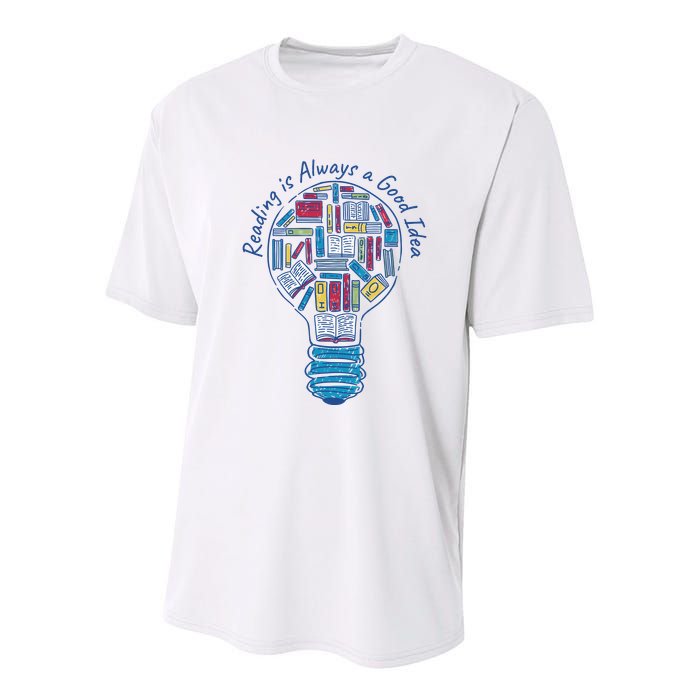 Reading Is Always A Good Idea Lightbulb Youth Performance Sprint T-Shirt
