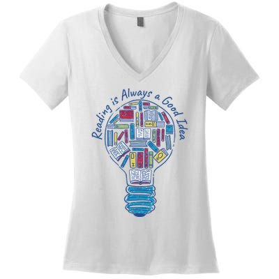 Reading Is Always A Good Idea Lightbulb Women's V-Neck T-Shirt
