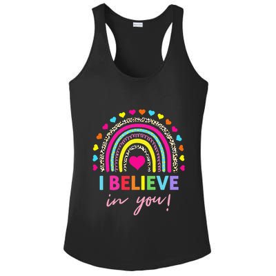 Rainbow I Believe In You Teacher Testing Day Gifts Ladies PosiCharge Competitor Racerback Tank