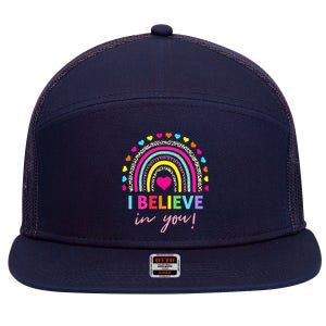 Rainbow I Believe In You Teacher Testing Day Gifts 7 Panel Mesh Trucker Snapback Hat