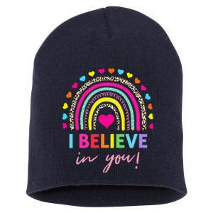 Rainbow I Believe In You Teacher Testing Day Gifts Short Acrylic Beanie