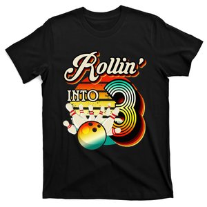 Rollin Into Bowling 3 Year Old Retro Birthday 3rd Bday Party T-Shirt