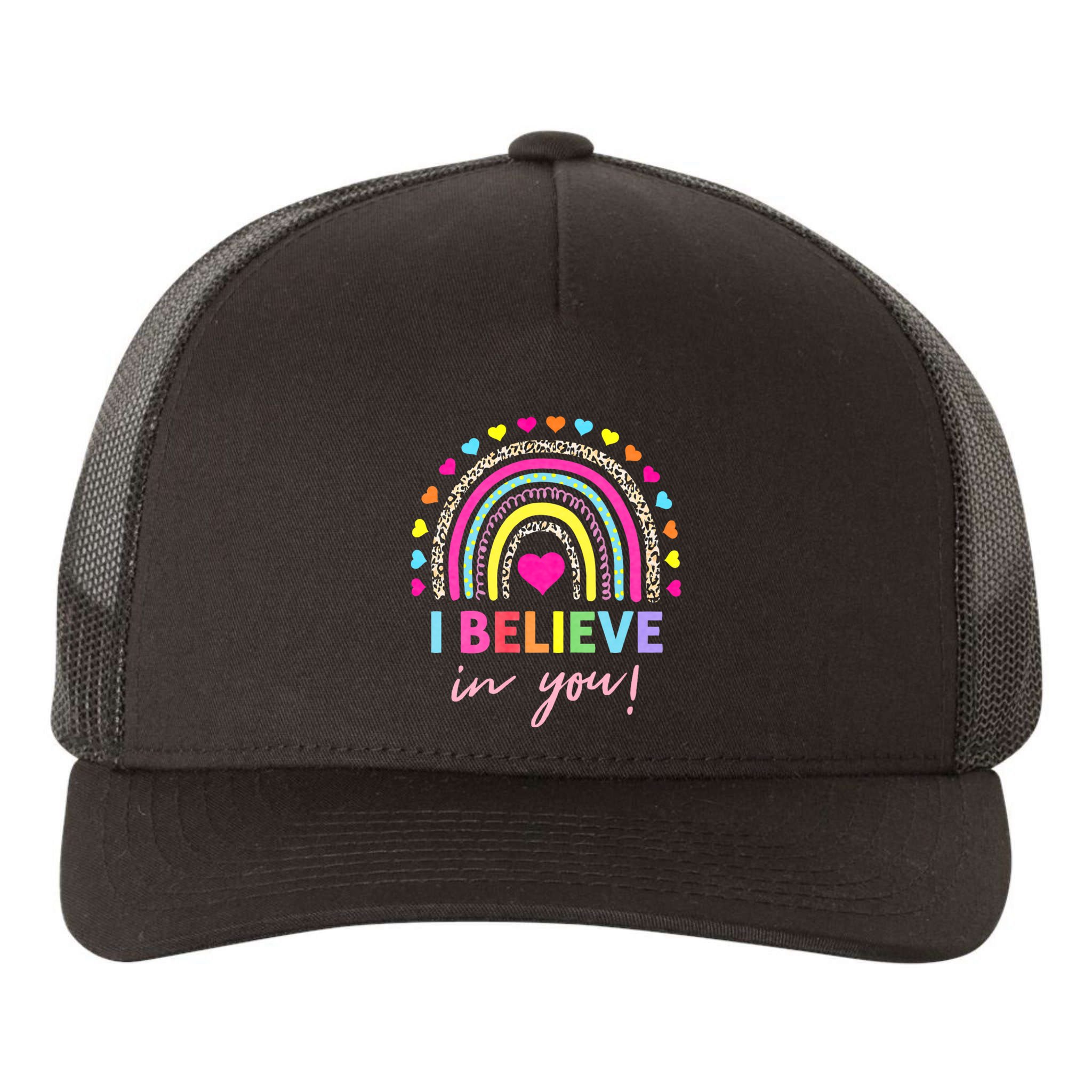 Rainbow I Believe In You Teacher Testing Day Gifts Yupoong Adult 5-Panel Trucker Hat
