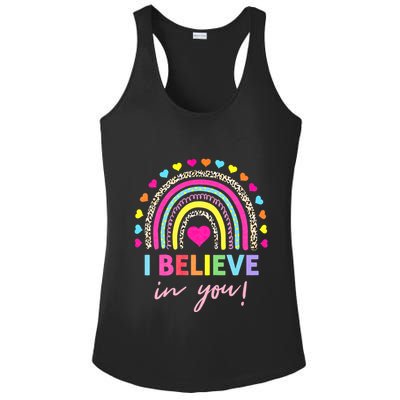 Rainbow I Believe In You Teacher Testing Day Gifts Ladies PosiCharge Competitor Racerback Tank