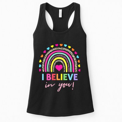 Rainbow I Believe In You Teacher Testing Day Gifts Womens Tank Top
