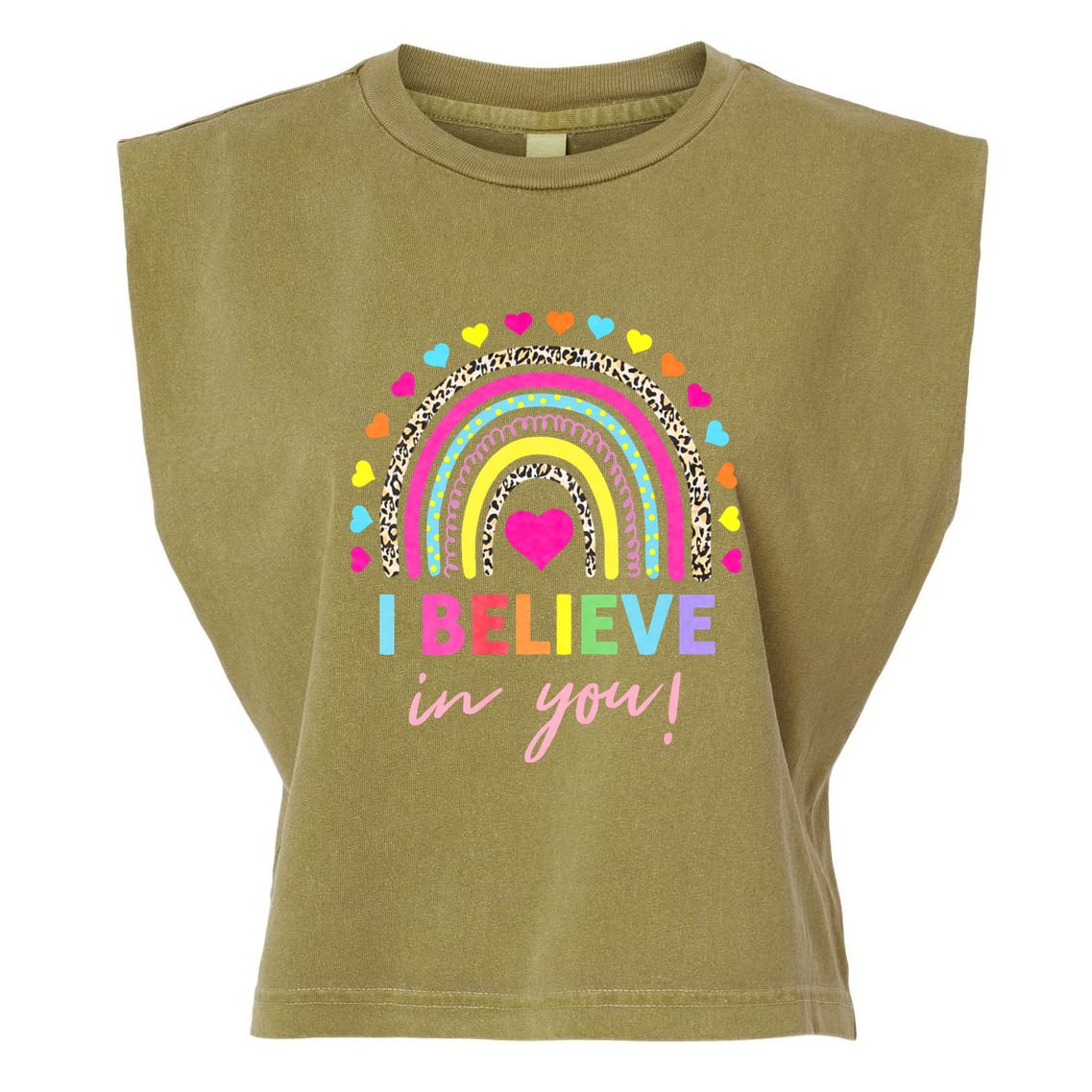 Rainbow I Believe In You Teacher Testing Day Gifts Garment-Dyed Women's Muscle Tee