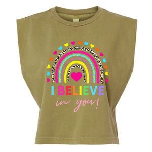 Rainbow I Believe In You Teacher Testing Day Gifts Garment-Dyed Women's Muscle Tee