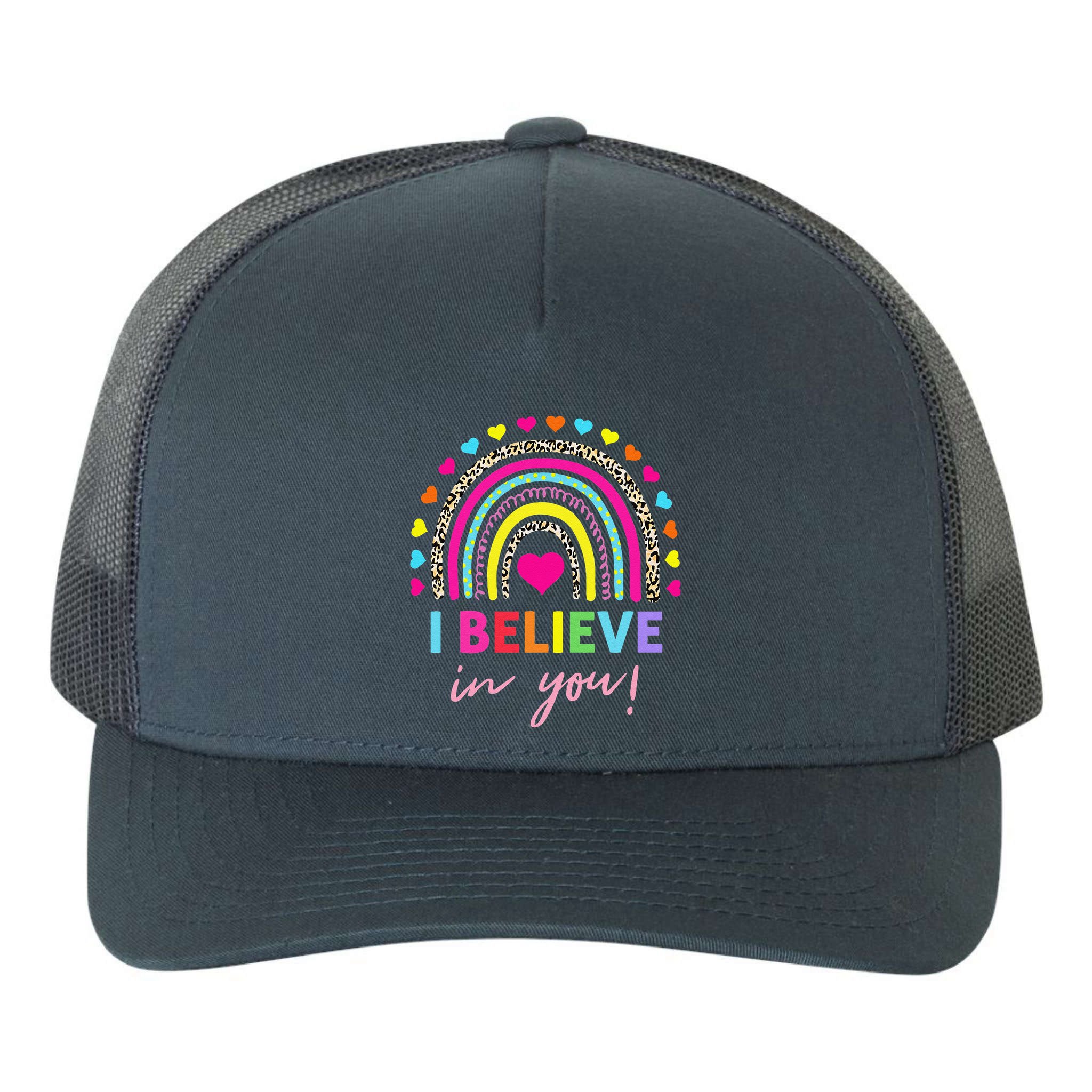 Rainbow I Believe In You Teacher Testing Day Gifts Yupoong Adult 5-Panel Trucker Hat