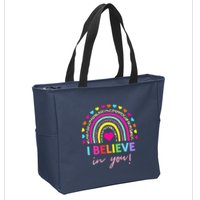 Rainbow I Believe In You Teacher Testing Day Gifts Zip Tote Bag