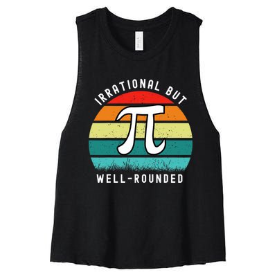 Retro Irrational But Well Rounded Pi Day Celebration Math Women's Racerback Cropped Tank