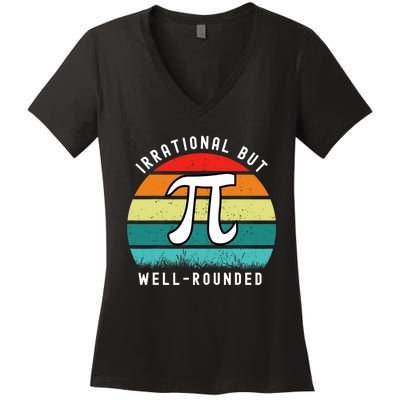 Retro Irrational But Well Rounded Pi Day Celebration Math Women's V-Neck T-Shirt