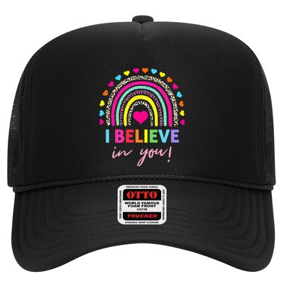 Rainbow I Believe In You Teacher Testing Day Gifts Trucker Hat