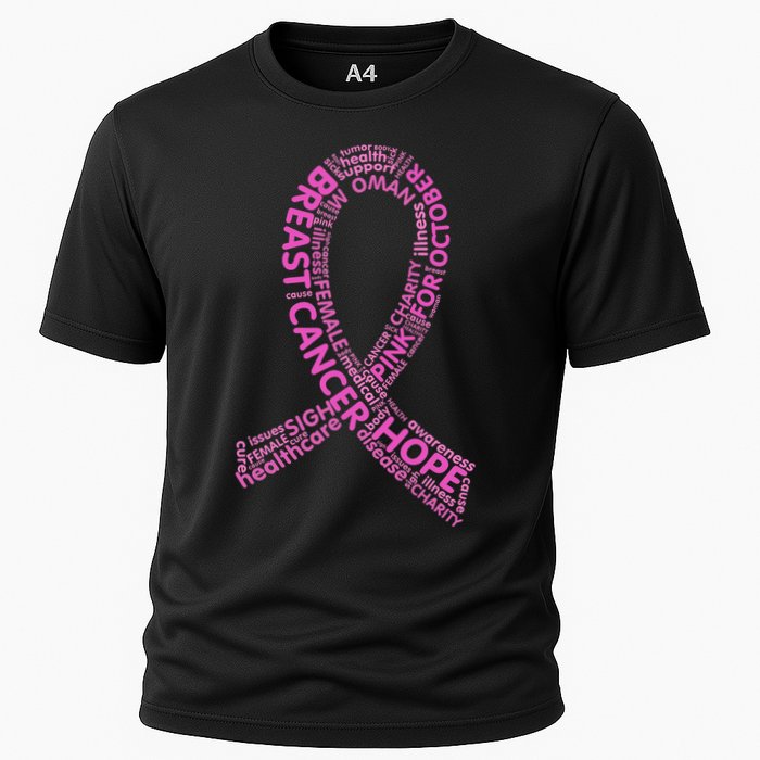 Ribbon Breast Cancer Word Print Cooling Performance Crew T-Shirt