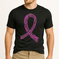 Ribbon Breast Cancer Word Print Cooling Performance Crew T-Shirt