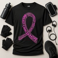 Ribbon Breast Cancer Word Print Cooling Performance Crew T-Shirt