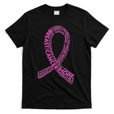 Ribbon Breast Cancer Word Print T-Shirt