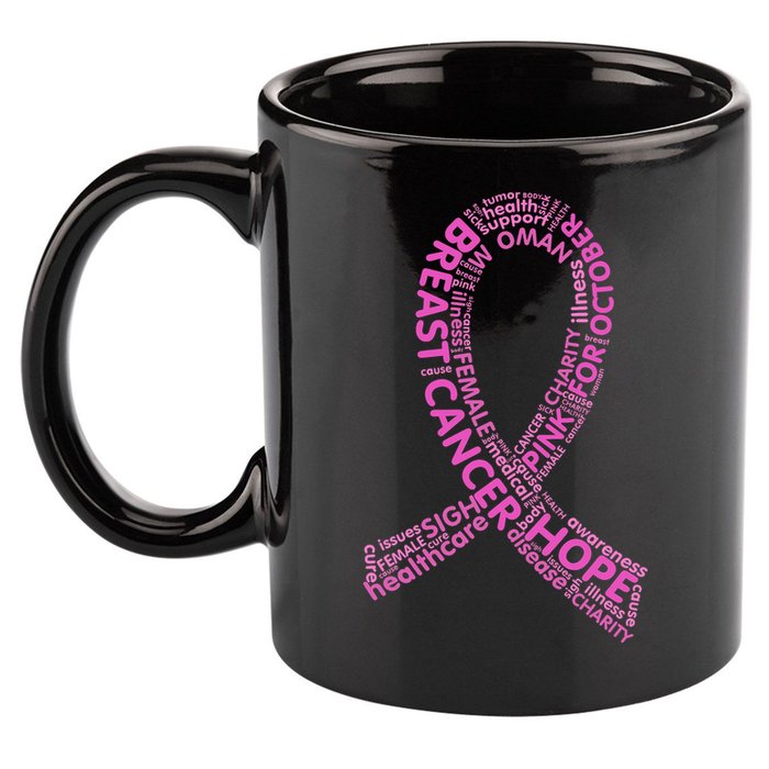Ribbon Breast Cancer Word Print 11oz C Handle Ceramic Mug