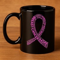 Ribbon Breast Cancer Word Print 11oz C Handle Ceramic Mug