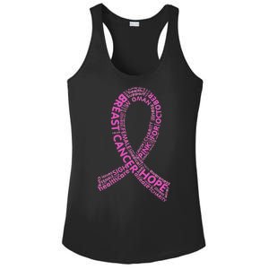 Ribbon Breast Cancer Word Print Ladies PosiCharge Competitor Racerback Tank