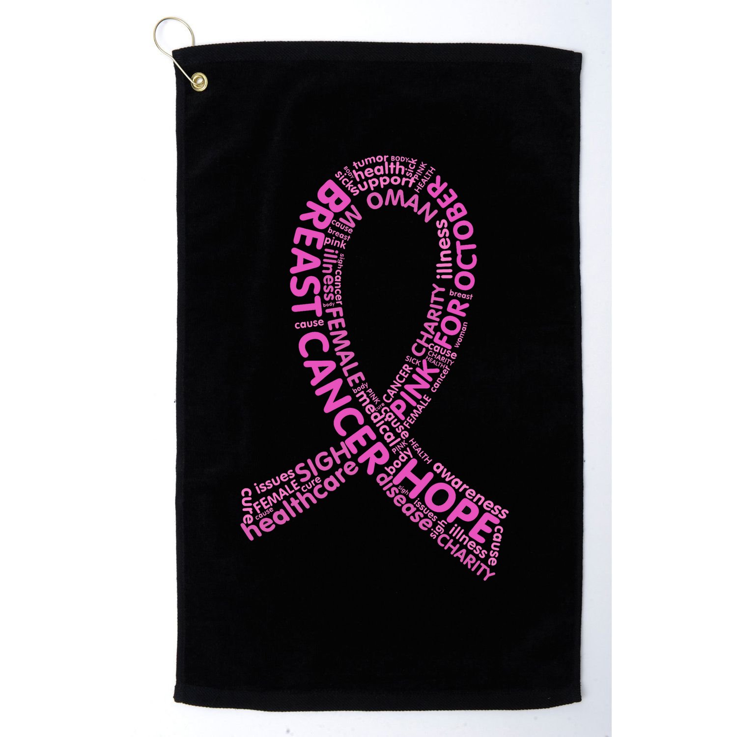 Ribbon Breast Cancer Word Print Golf Towel
