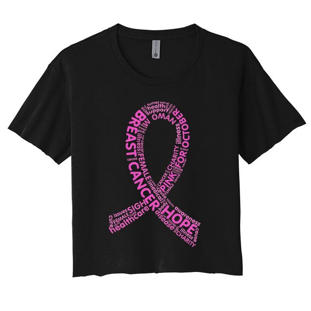 Ribbon Breast Cancer Word Print Crop Top