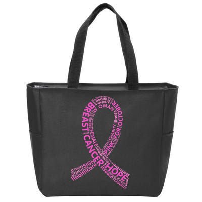 Ribbon Breast Cancer Word Print Zip Tote Bag