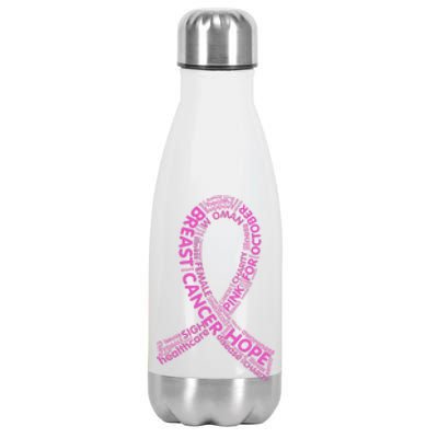 Ribbon Breast Cancer Word Print Stainless Steel Insulated Water Bottle