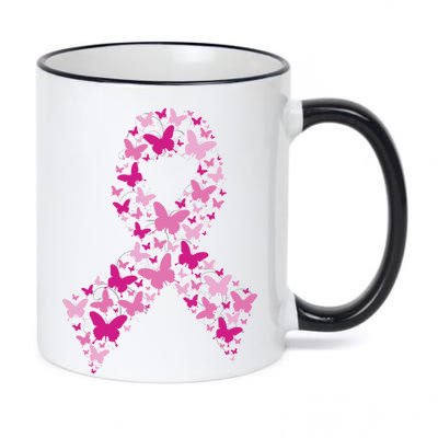 Ribbon Flight Of Awareness Butterfly Breast Cancer 11oz Black Color Changing Mug