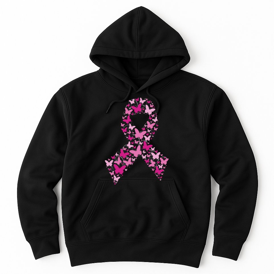 Ribbon Flight Of Awareness Butterfly Breast Cancer Hoodie