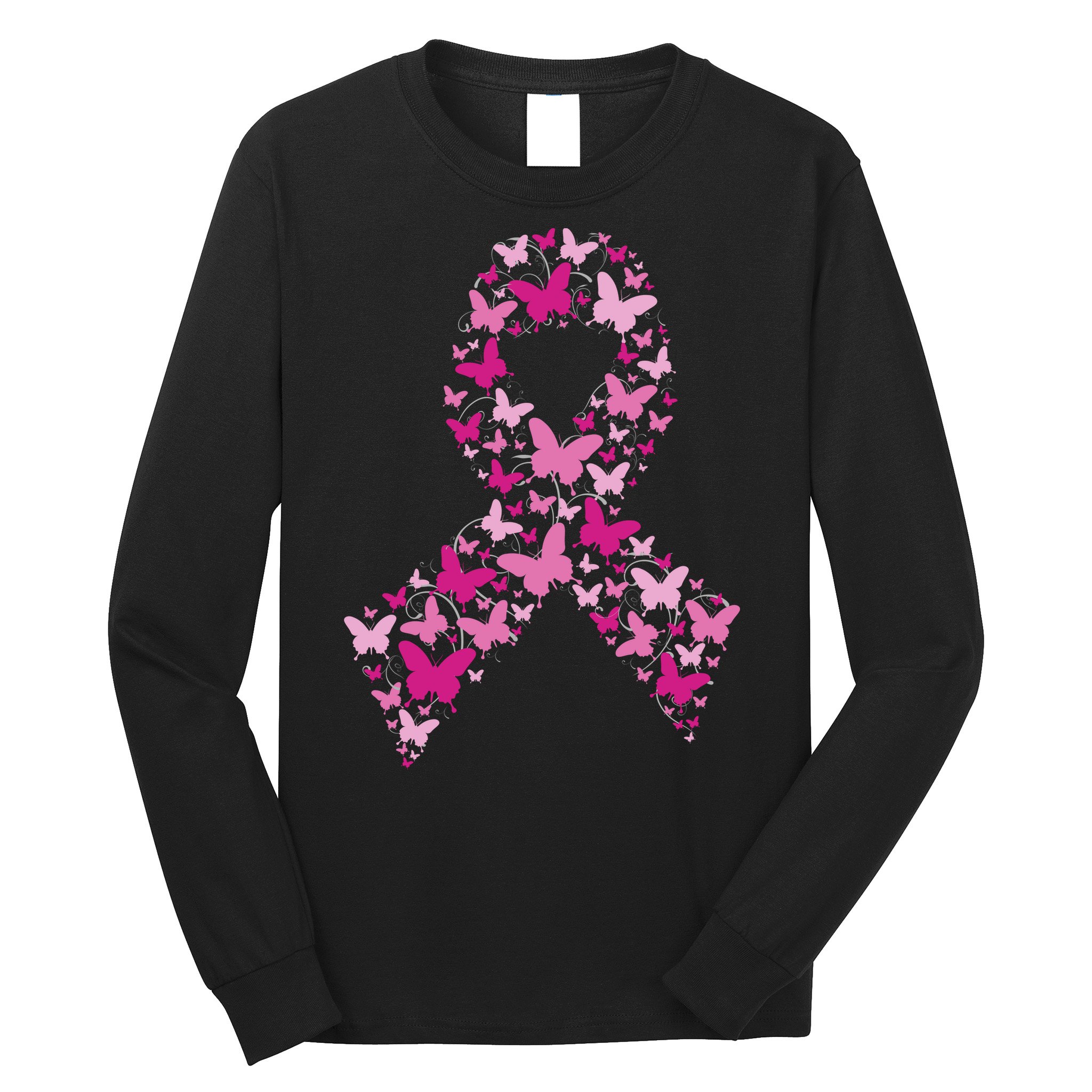 Ribbon Flight Of Awareness Butterfly Breast Cancer Long Sleeve Shirt