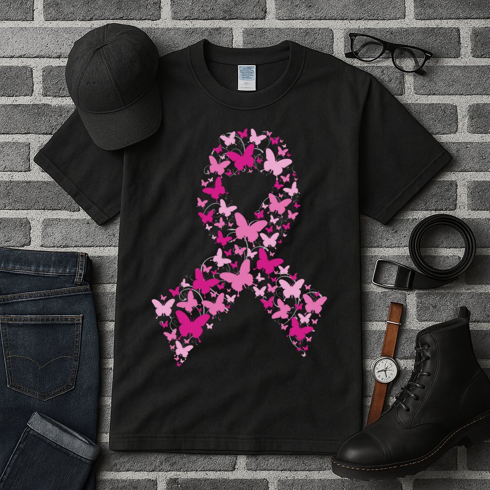 Ribbon Flight Of Awareness Butterfly Breast Cancer Tall T-Shirt