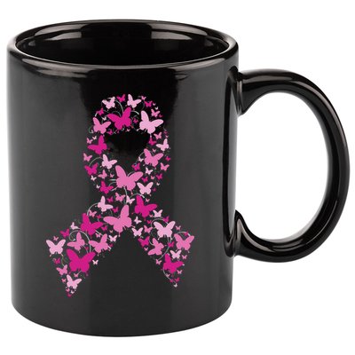 Ribbon Flight Of Awareness Butterfly Breast Cancer 11oz C Handle Ceramic Mug