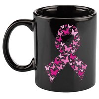 Ribbon Flight Of Awareness Butterfly Breast Cancer 11oz C Handle Ceramic Mug