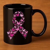 Ribbon Flight Of Awareness Butterfly Breast Cancer 11oz C Handle Ceramic Mug