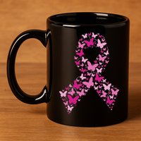 Ribbon Flight Of Awareness Butterfly Breast Cancer 11oz C Handle Ceramic Mug