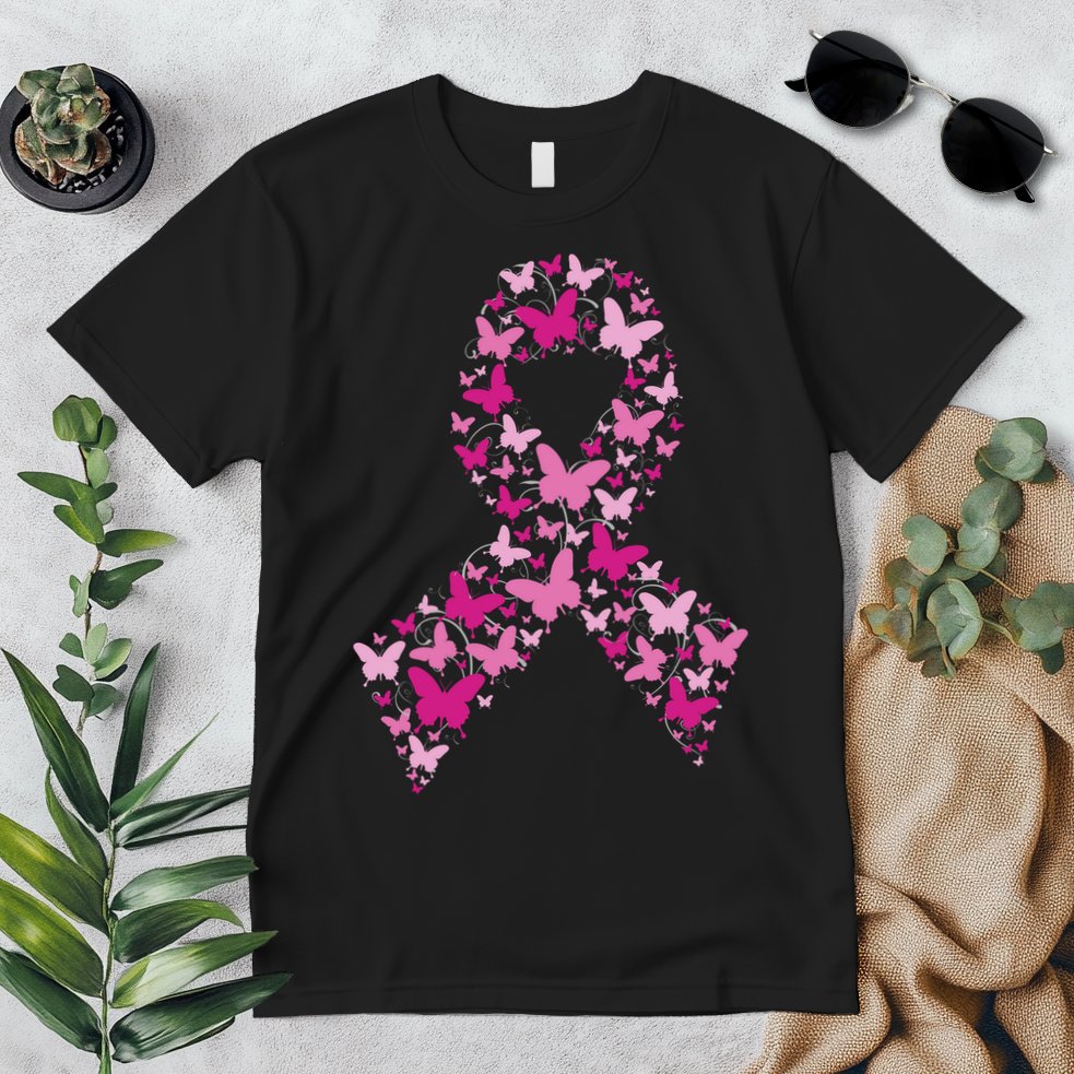 Ribbon Flight Of Awareness Butterfly Breast Cancer Premium T-Shirt