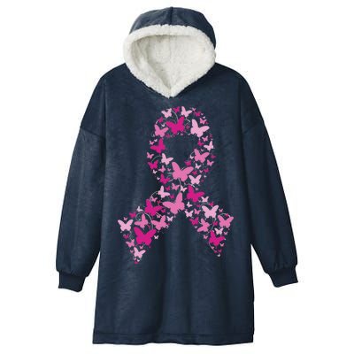 Ribbon Flight Of Awareness Butterfly Breast Cancer Hooded Wearable Blanket