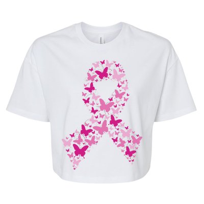 Ribbon Flight Of Awareness Butterfly Breast Cancer Bella+Canvas Jersey Crop Tee